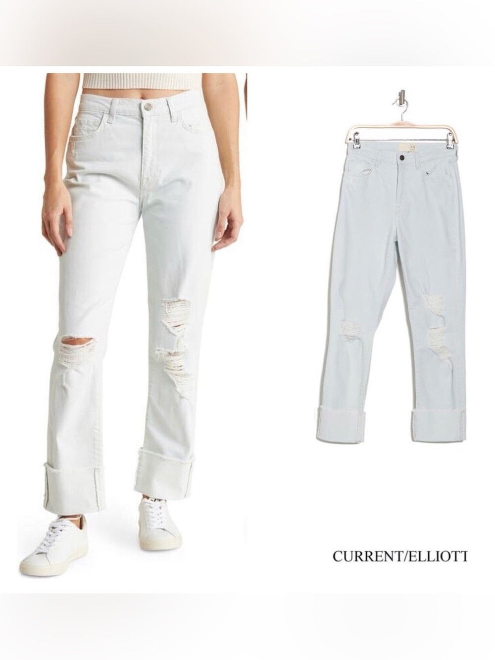 Current/Elliott Jeans Relaxed Cuff Boyfriend Jeans Size 31 Distressed Oblique